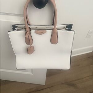 Nine West White and Tan Tote Bag with Structured Design